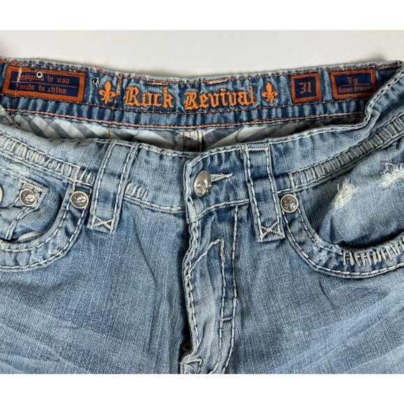 Rock Revival Men Ty 31 Relaxed Straight Blue Denim Jeans Thick Stitch Y2K - Picture 8 of 13